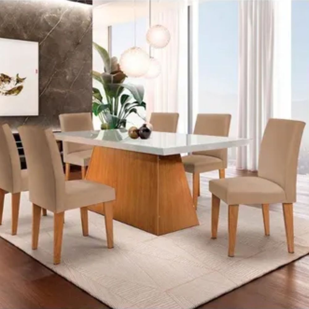 Mesa Rufato Luna 180 6 Cadeiras Lunara Turim 07 Off White/Imbuia