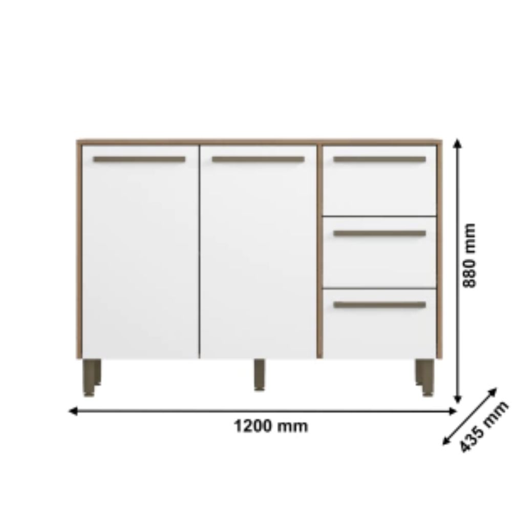 Balcão Madine Marina 2 Portas 3 Gavetas Montana/Branco