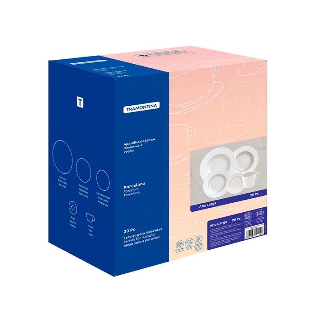 Aparelho de Jantar Aba Larga Porcelana 20 Peças Branco Tramontina 96900091