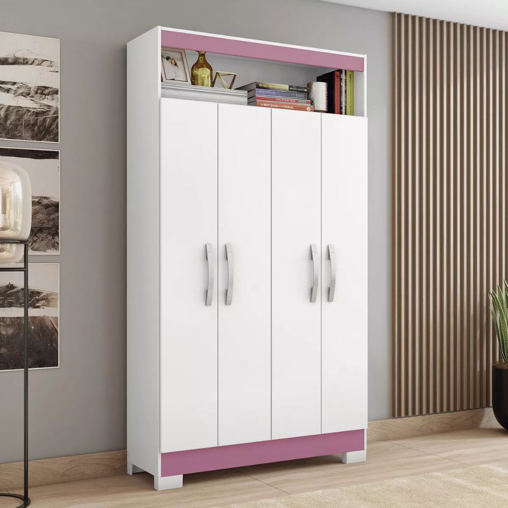 Armário Multiuso Notável NT 4040 Branco/Rosa