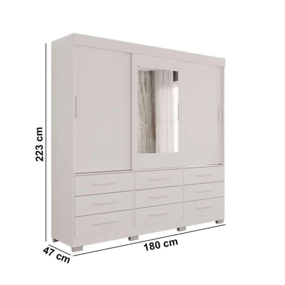 Guarda Roupa New Star 3 Portas 9 Gavetas com Espelho Salleto Branco