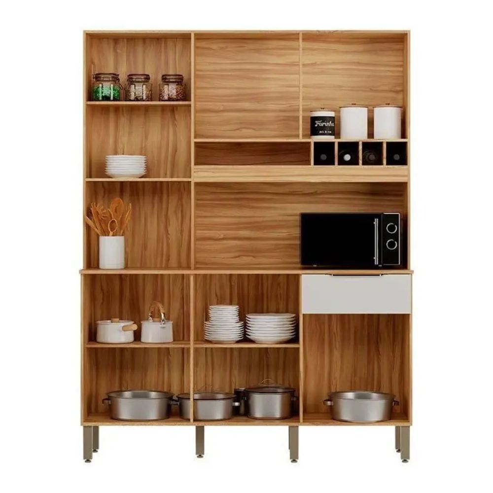 Kit Cozinha Moscato 06 Portas Ripado Amêndoa/Off White