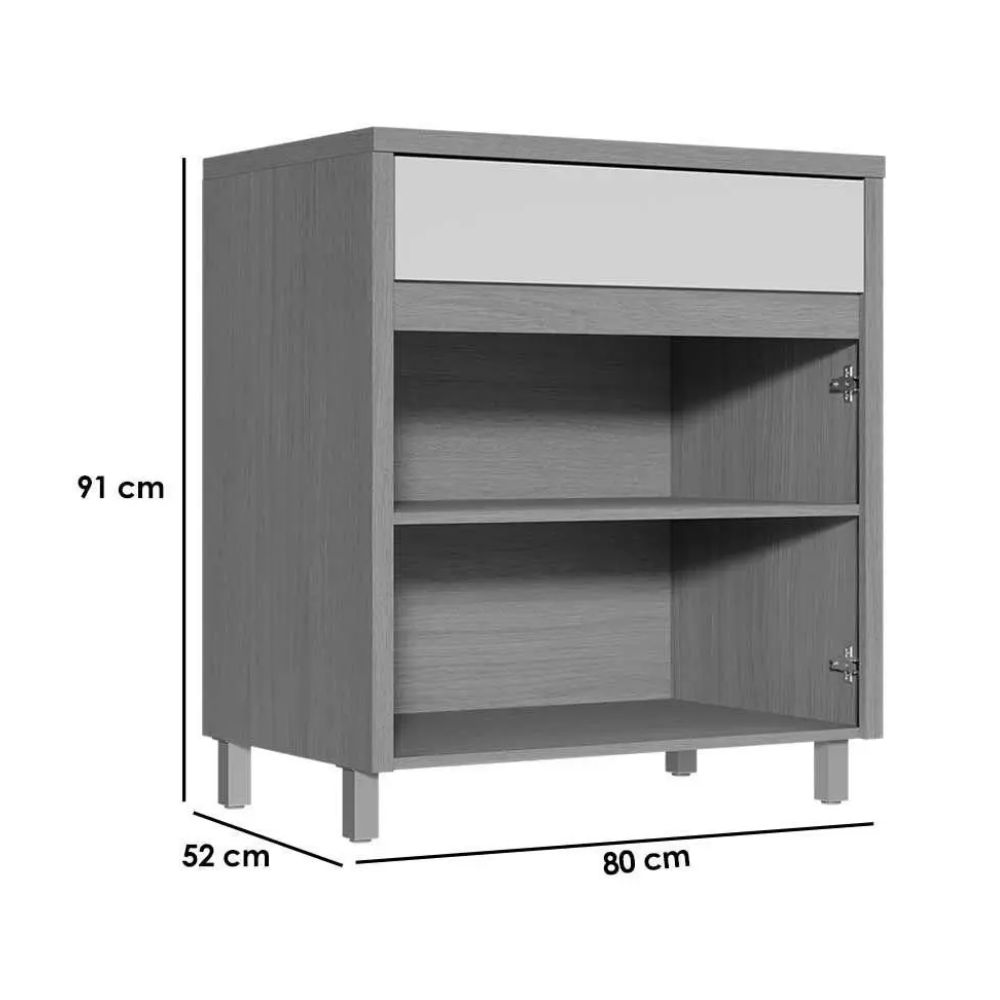 Balcão Nesher Condessa 2 Portas 1 Gaveta 80cm Carvalho/Greige