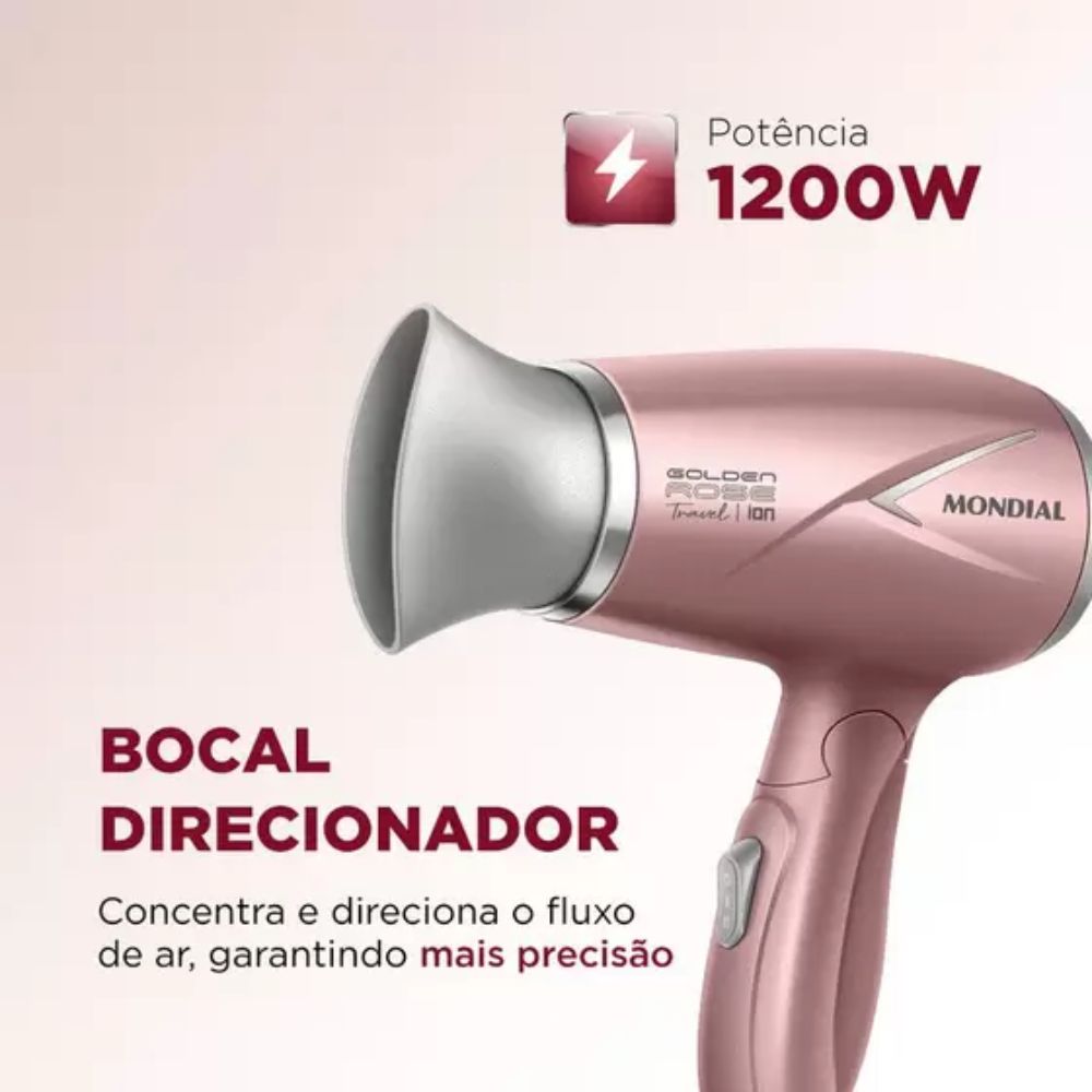 Secador de Cabelo Mondial Travel Golden SC-47 Gold Rose
