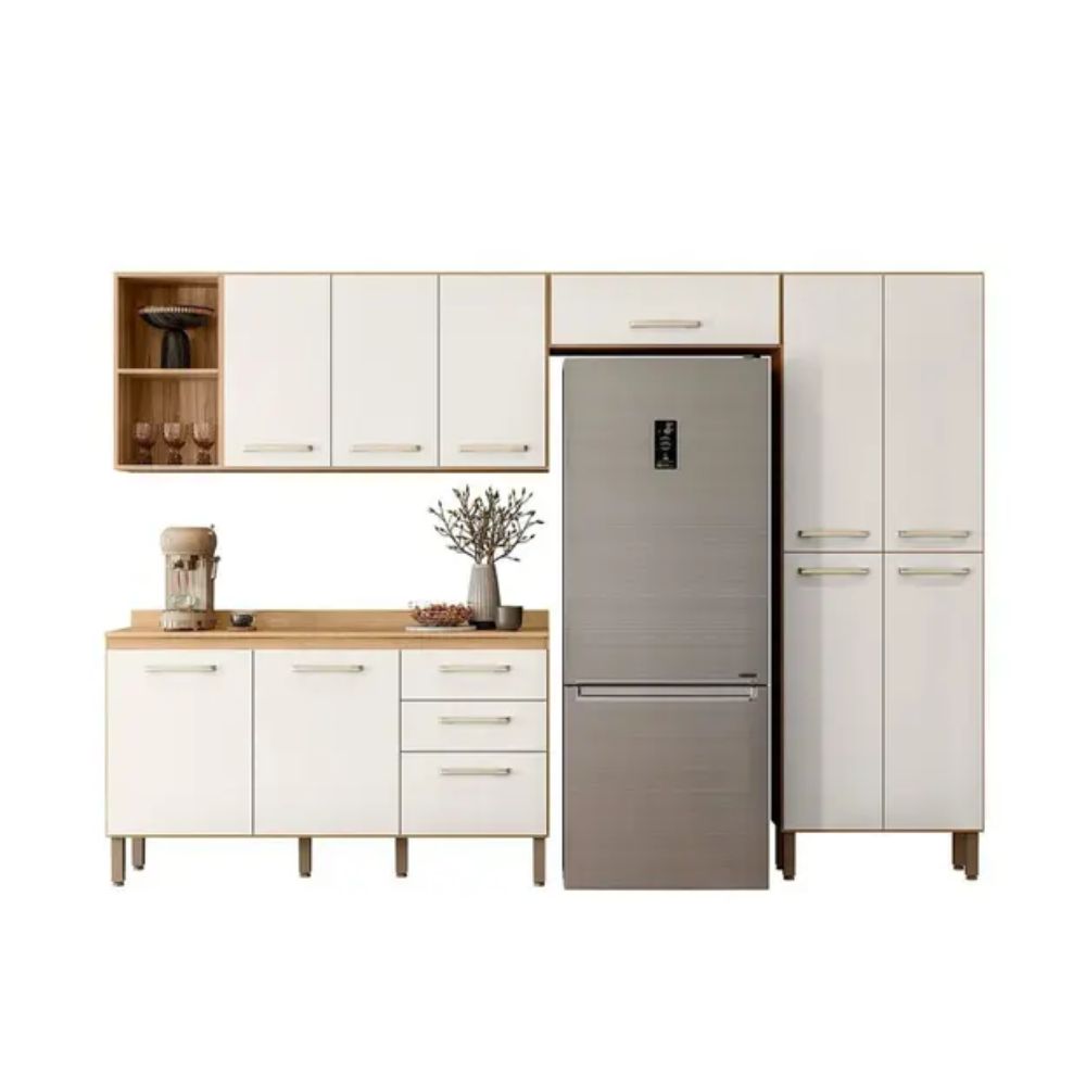 Cozinha Completa Estilo 10 Portas 3 Gavetas Freijó/Off White Cristal Nicioli