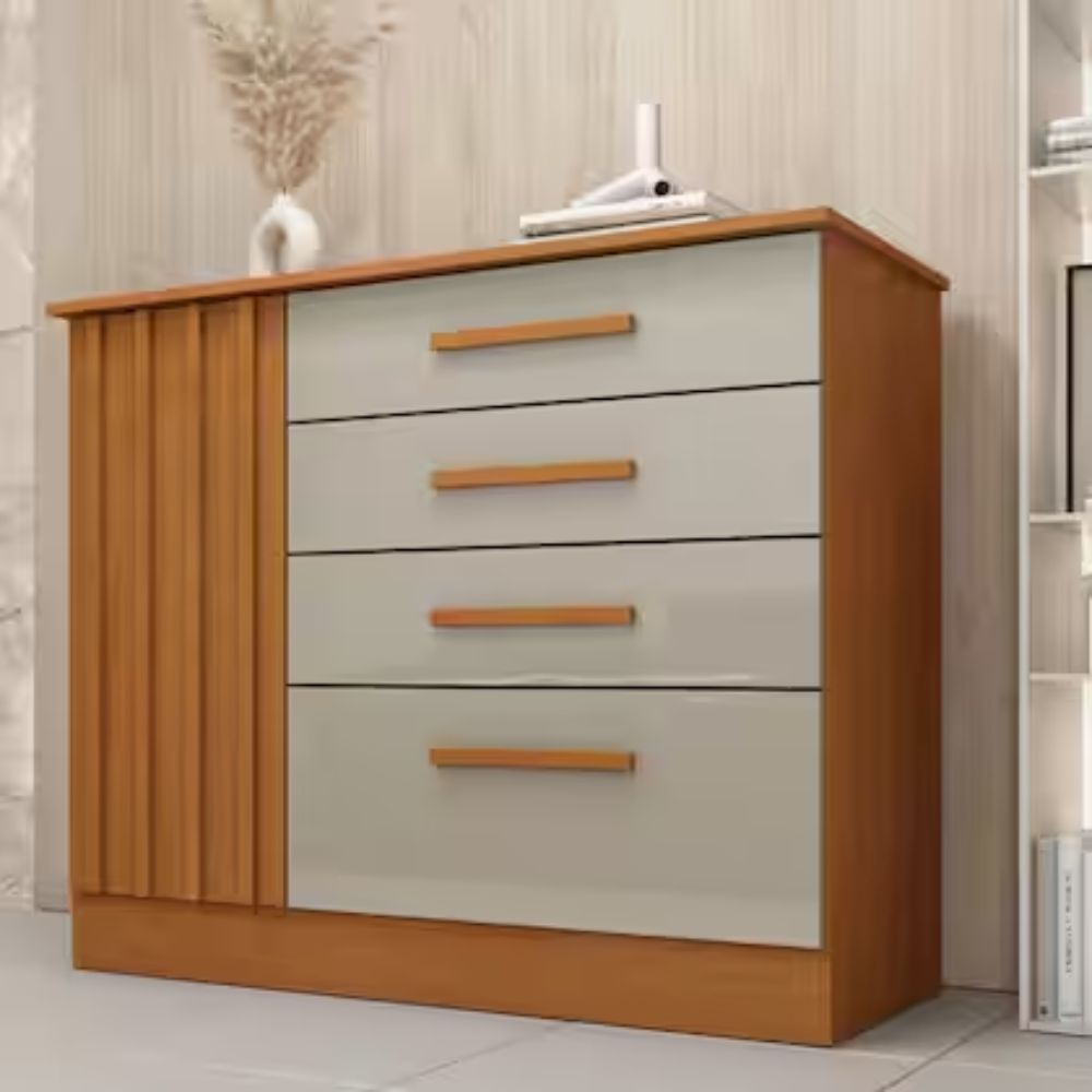 Cômoda Ripada 4 Gavetas 1 Porta Guarani Tcil