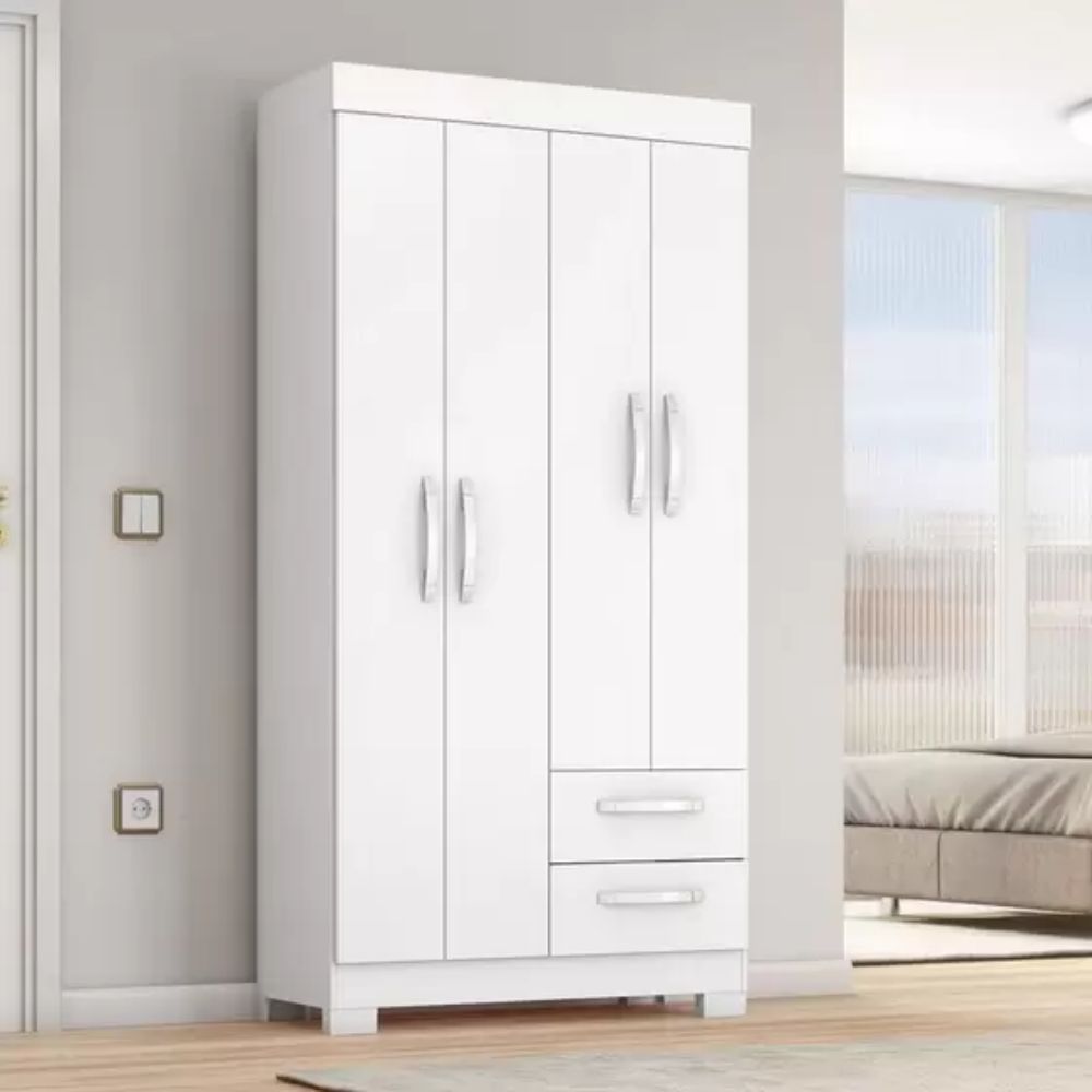 Guarda Roupa Solteiro 4 Portas 2 Gavetas Flex NT 6010 Notável Móveis Branco New/Rosa