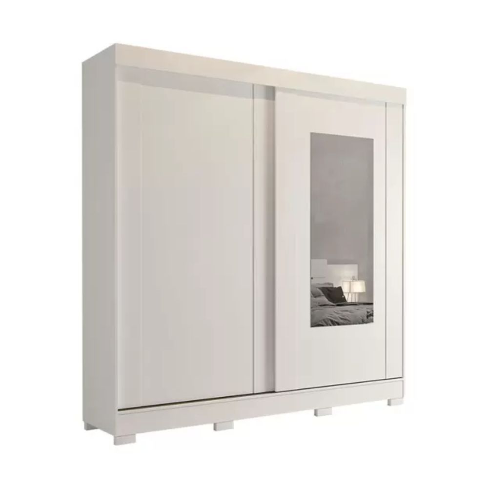 Guarda-Roupa Casal Branco 2 Portas Correr 3 Gavetas Ilhéus Panan