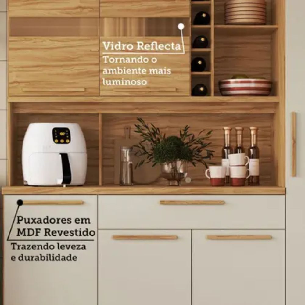 Cozinha Compacta Touriga 6 Portas 1 Gaveta 100% MDF com Vidro