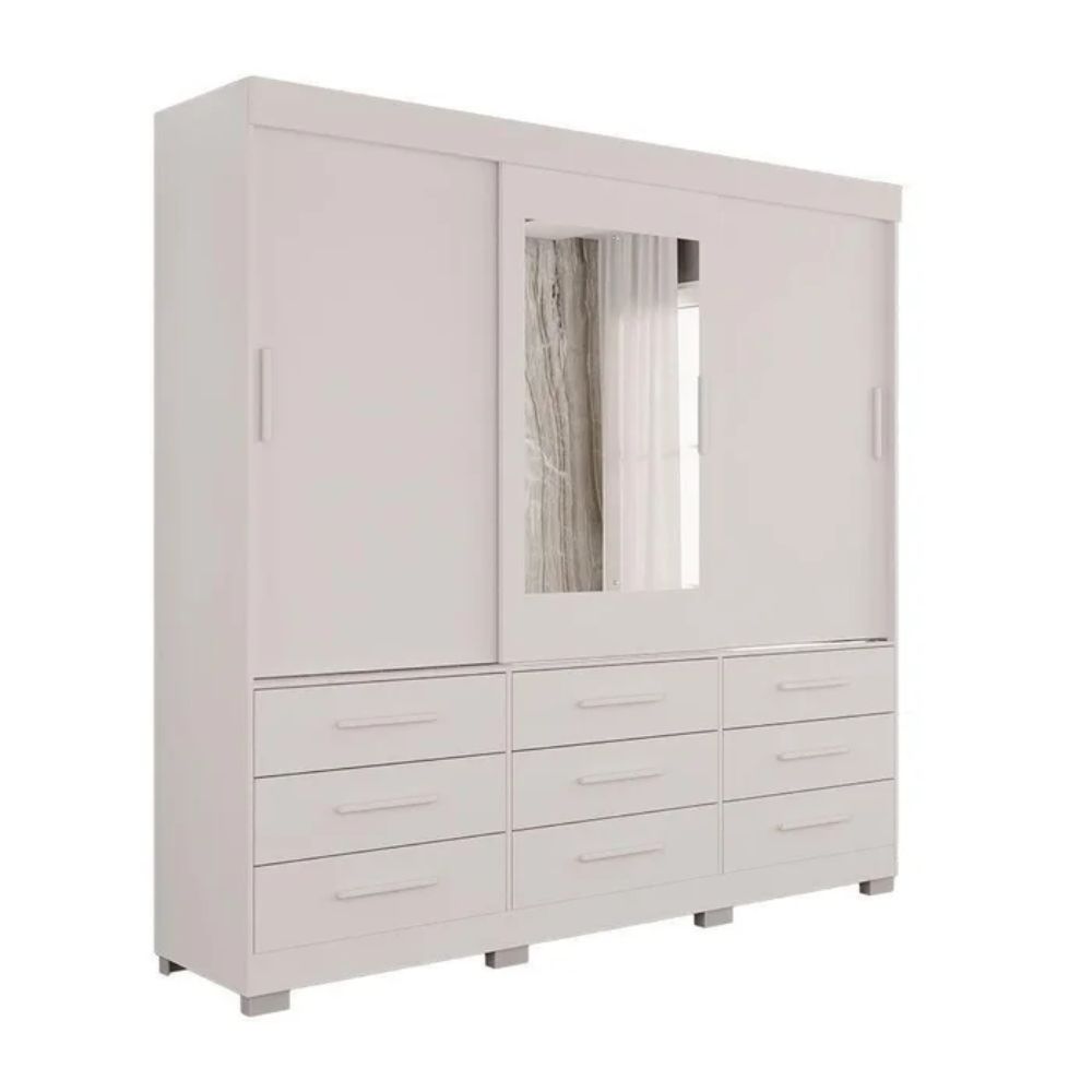 Guarda Roupa New Star 3 Portas 9 Gavetas com Espelho Salleto Branco