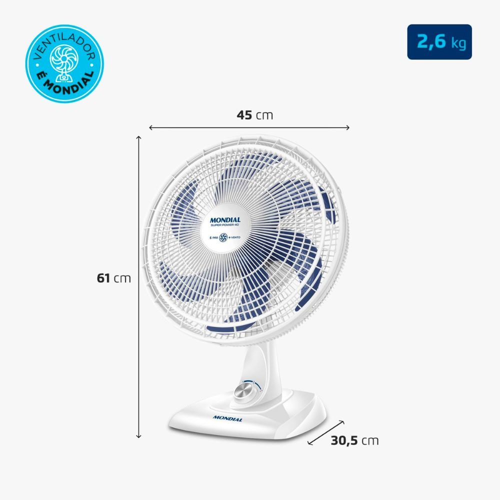 Ventilador de Mesa Mondial Super Power VSP-40-B Branco/Azul