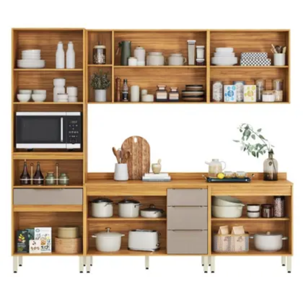 Cozinha Demóbile Completa Plena 12 Portas 4 Gavetas Cinamon/Nude Prime