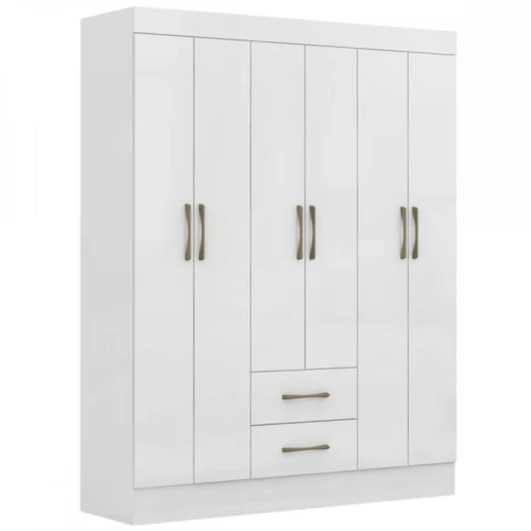Guarda-Roupa Casal 06 Portas 02 Gavetas Natal Branco