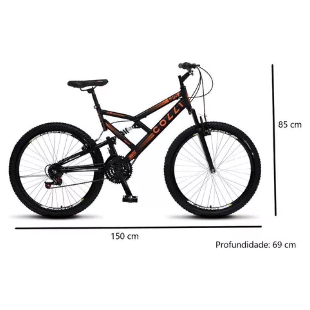 Bicicleta Colli GPS DP Aro 26 21M Preto Fosco/Laranja Neon