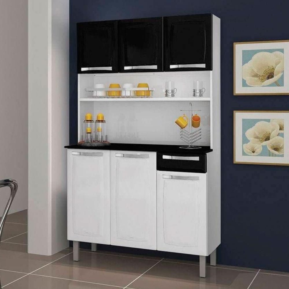 Kit Cozinha Itatiaia Rose 6 Portas e 1 Gaveta Branco/Preto