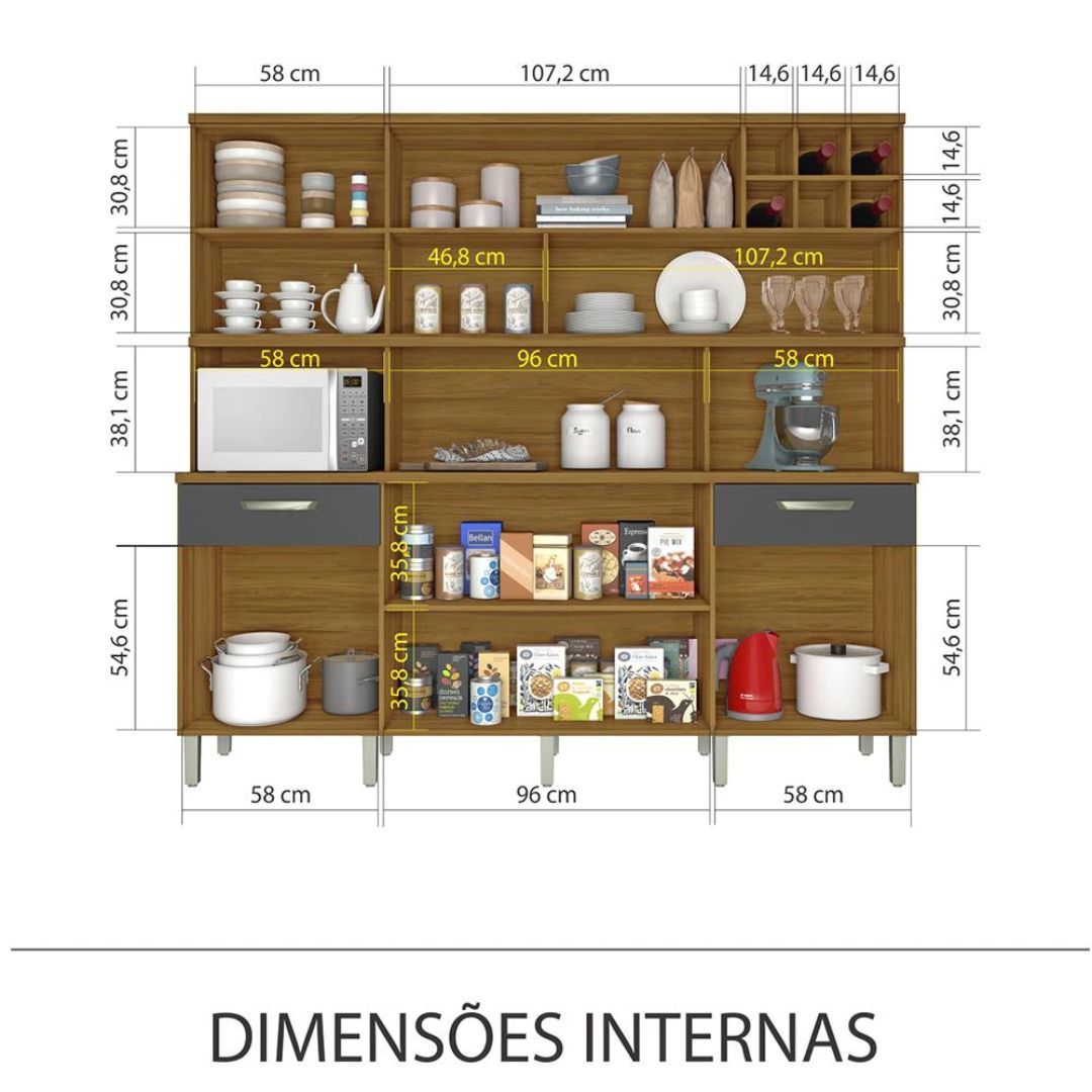 Cozinha Modulada Nesher Master 7 Portas 2 Gavetas Freijo/Grafite