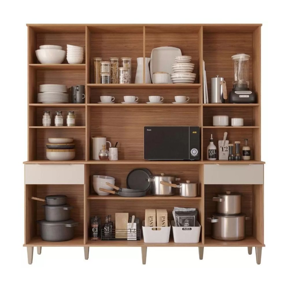 Armário De Cozinha Completo MGM Luna 8 Portas 2 Gavetas Freijo/Off White