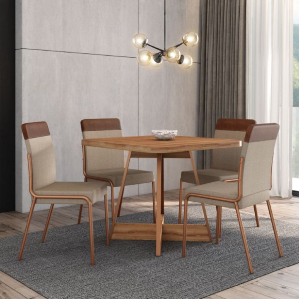 Mesa Carraro Atria Com 4 Cadeiras Nogal/Freijó