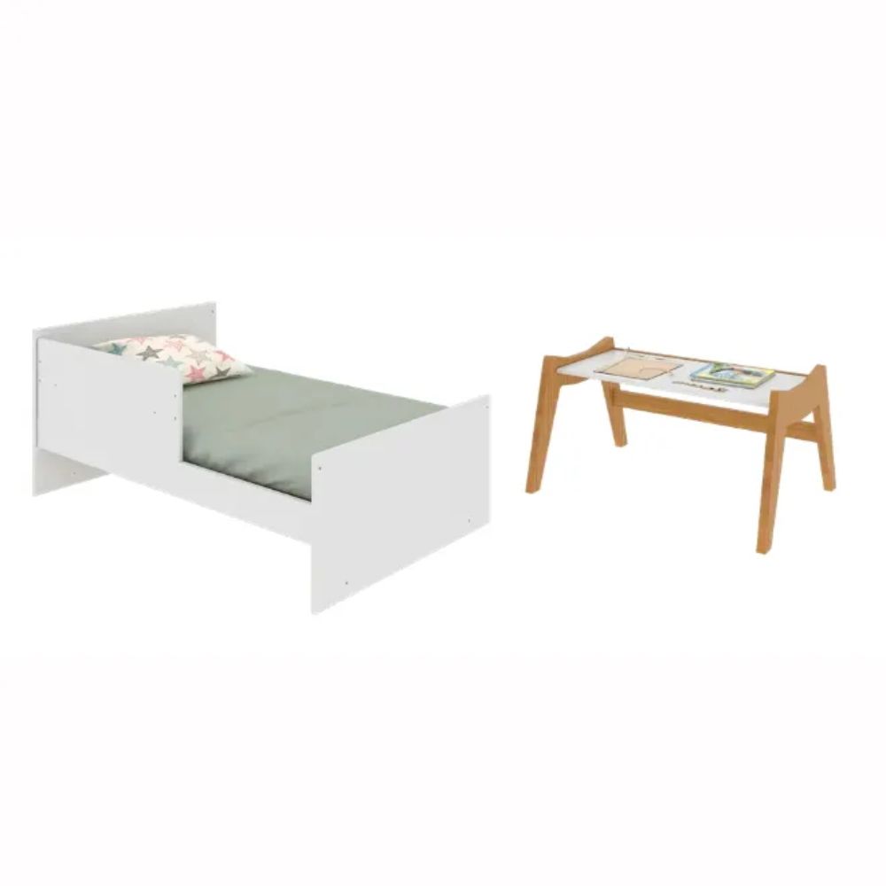 Berço Guti Retrô Branco/Amêndoa Peroba