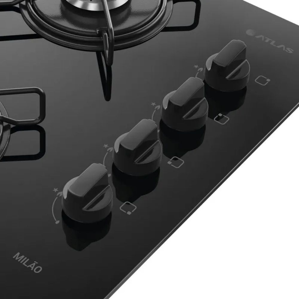 Cooktop 4 Bocas Atlas Milão com Mesa de Vidro Preto Bivolt