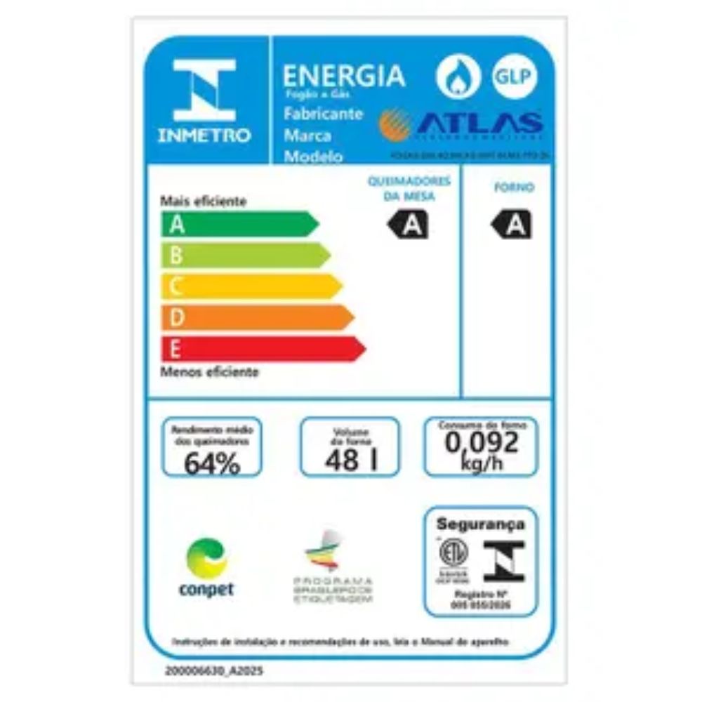 Fogão 4 Bocas Atlas Automático Milão Fast Glass Mesa de Vidro Preto