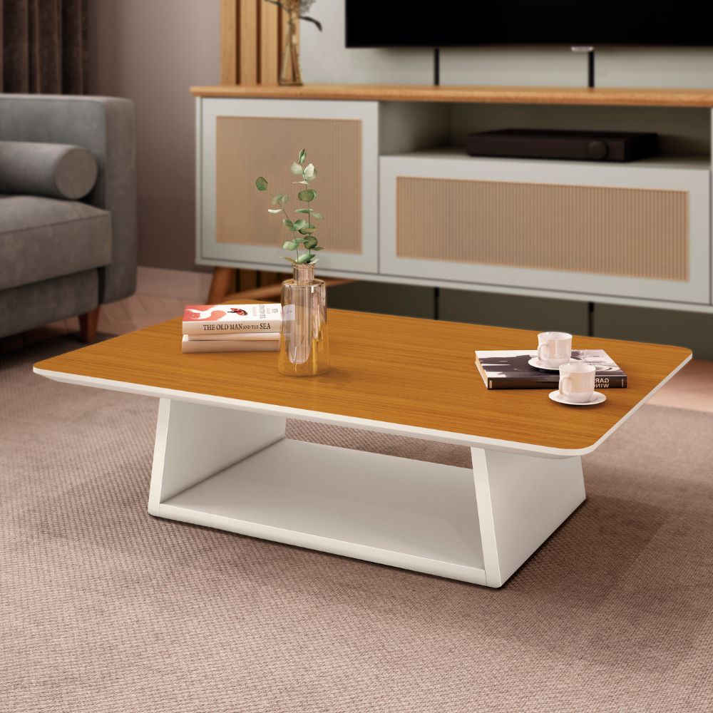 Mesa de Centro Retangular Holambra EDN Off White/Cedro