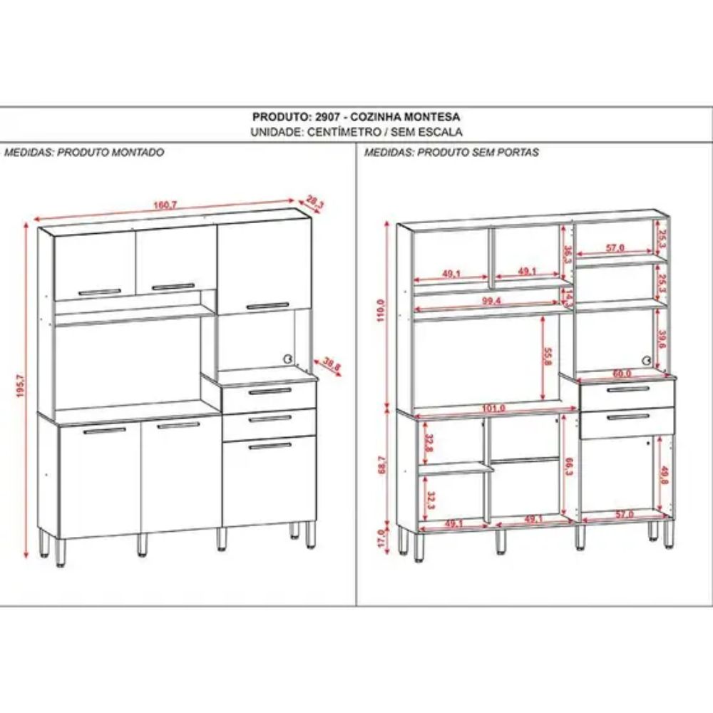 Cozinha Montesa Kits Paraná 6 Portas e 2 Gavetas Freijó Soft