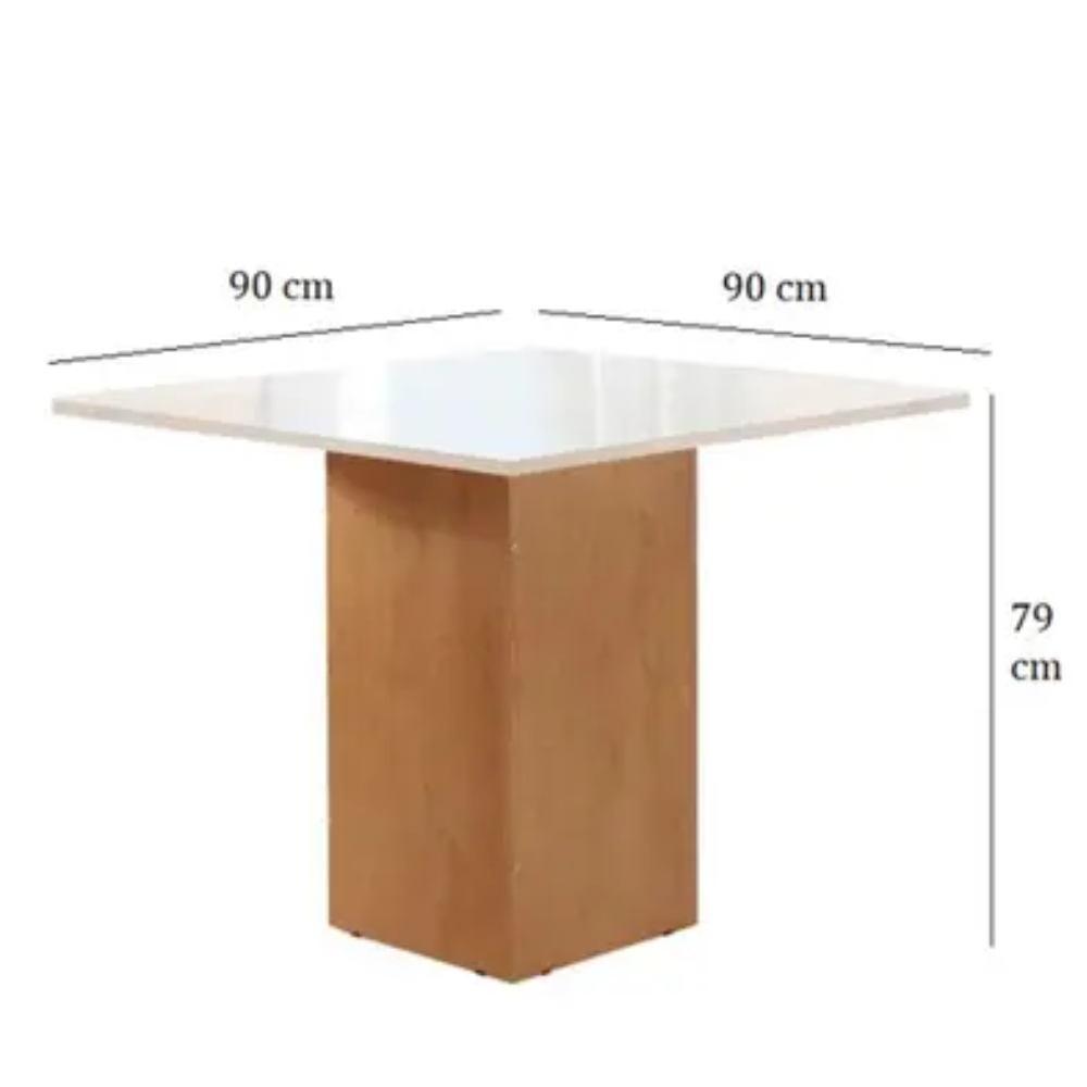 Mesa de Jantar Dakota 90x90cm Tampo de Vidro com 4 Cadeiras/Cinamomo/Off White