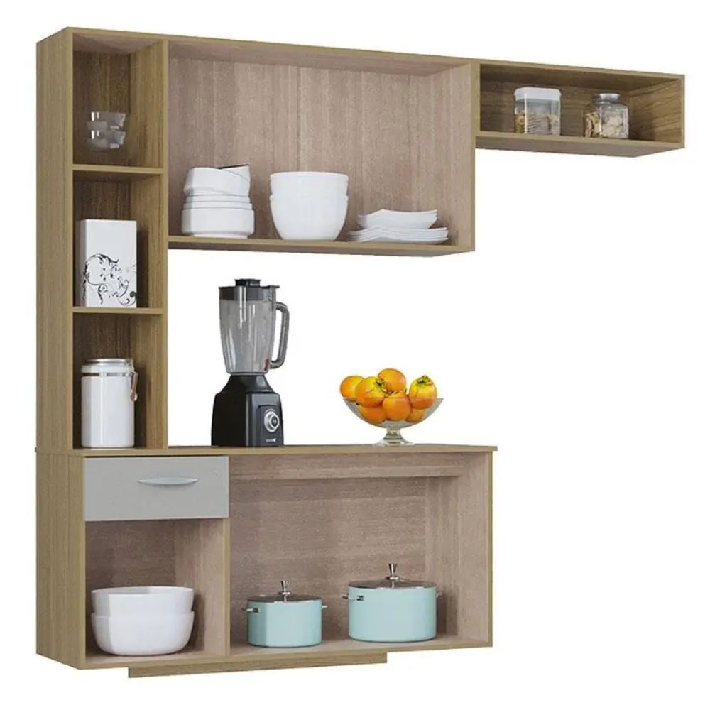 Cozinha Suspensa Poquema Isis com Balcão Damasco Ripado/Off White