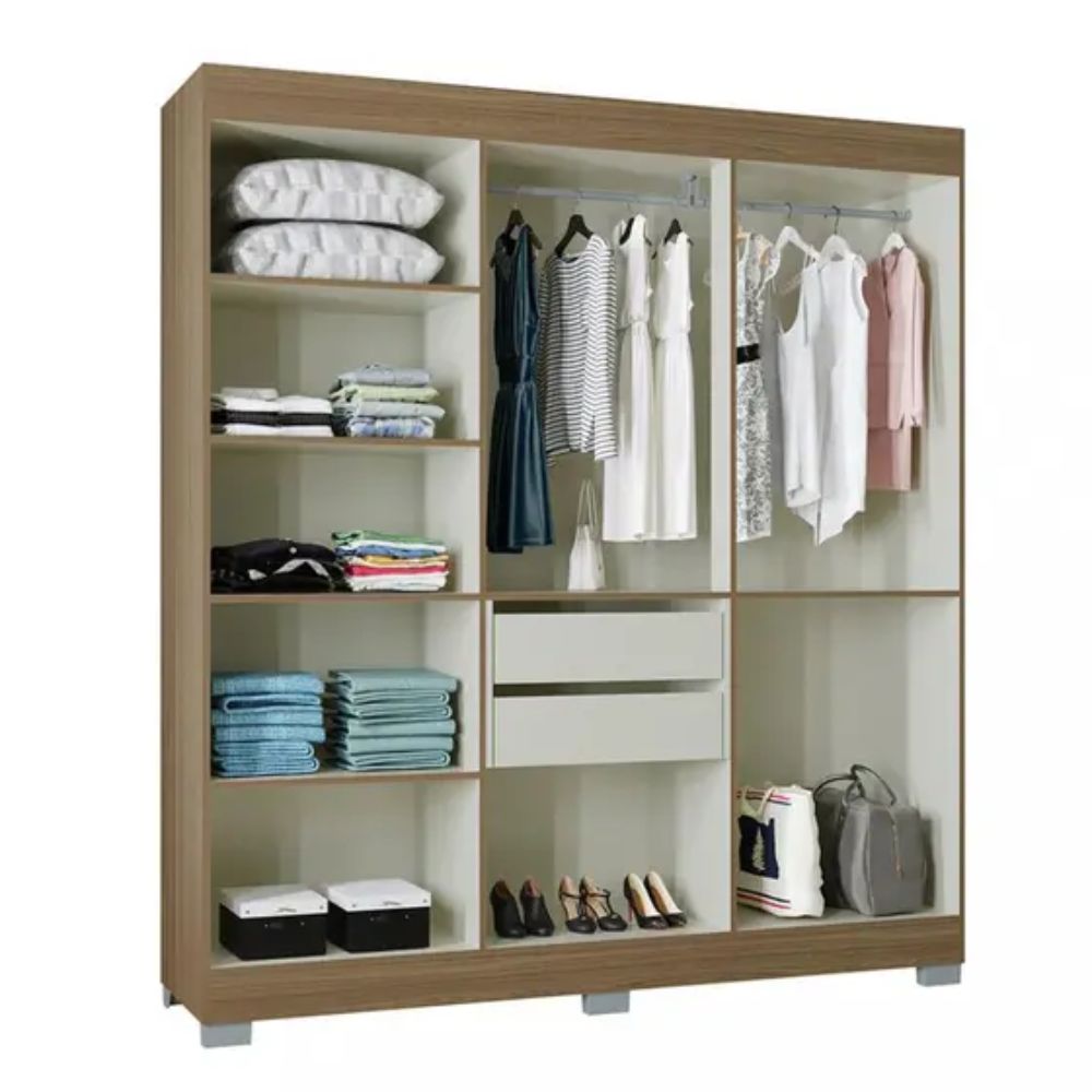 Guarda Roupa Casal 6 Portas 2 Gavetas Barcelona Poquema Castanho/Off White
