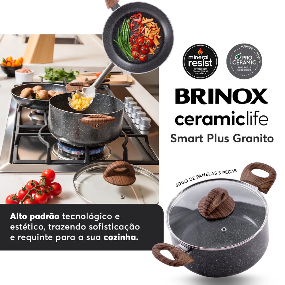 Jogo de Panelas Brinox Ceramic Life Smart Plus 5 Peças