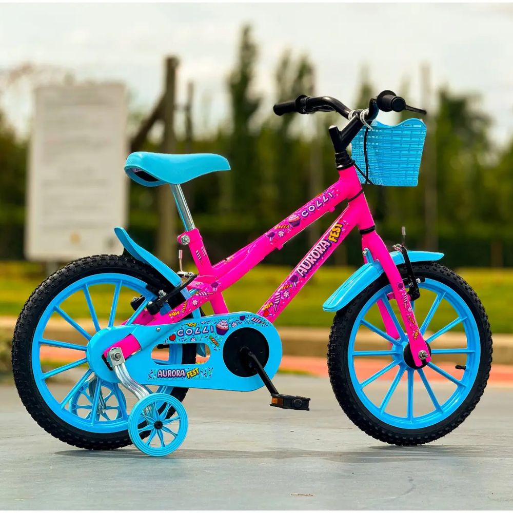 Bicicleta Colli Aurora Fest Aro 16 Rosa Neon/Azul