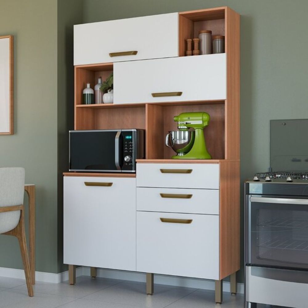 Cozinha Compacta Pimenta Telasul 1,20m 2 Portas 2 Gavetas Freijo/Branco