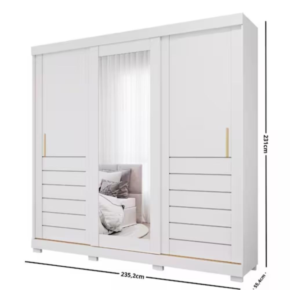 Guarda Roupa Panan Cecilia 3 Portas com Pés e Espelho Branco