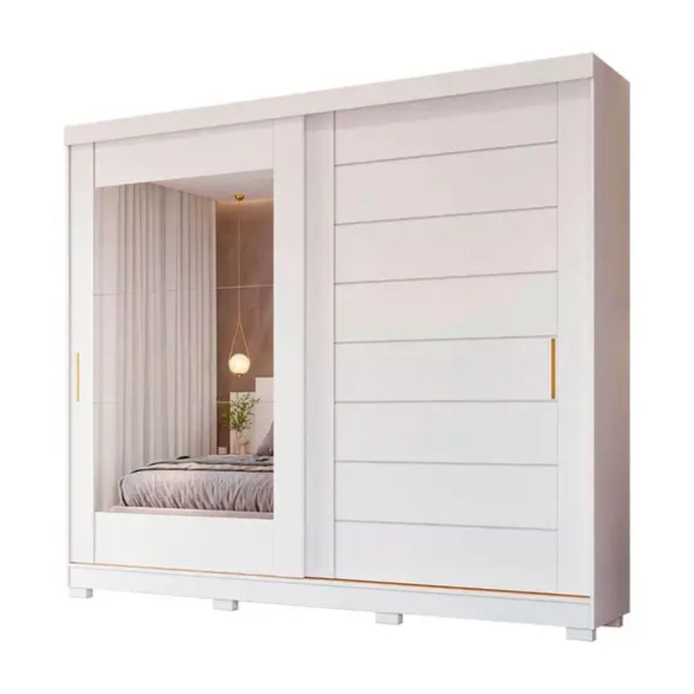 Guarda Roupa Florença Panan com 2 Portas de Correr e Espelho Branco