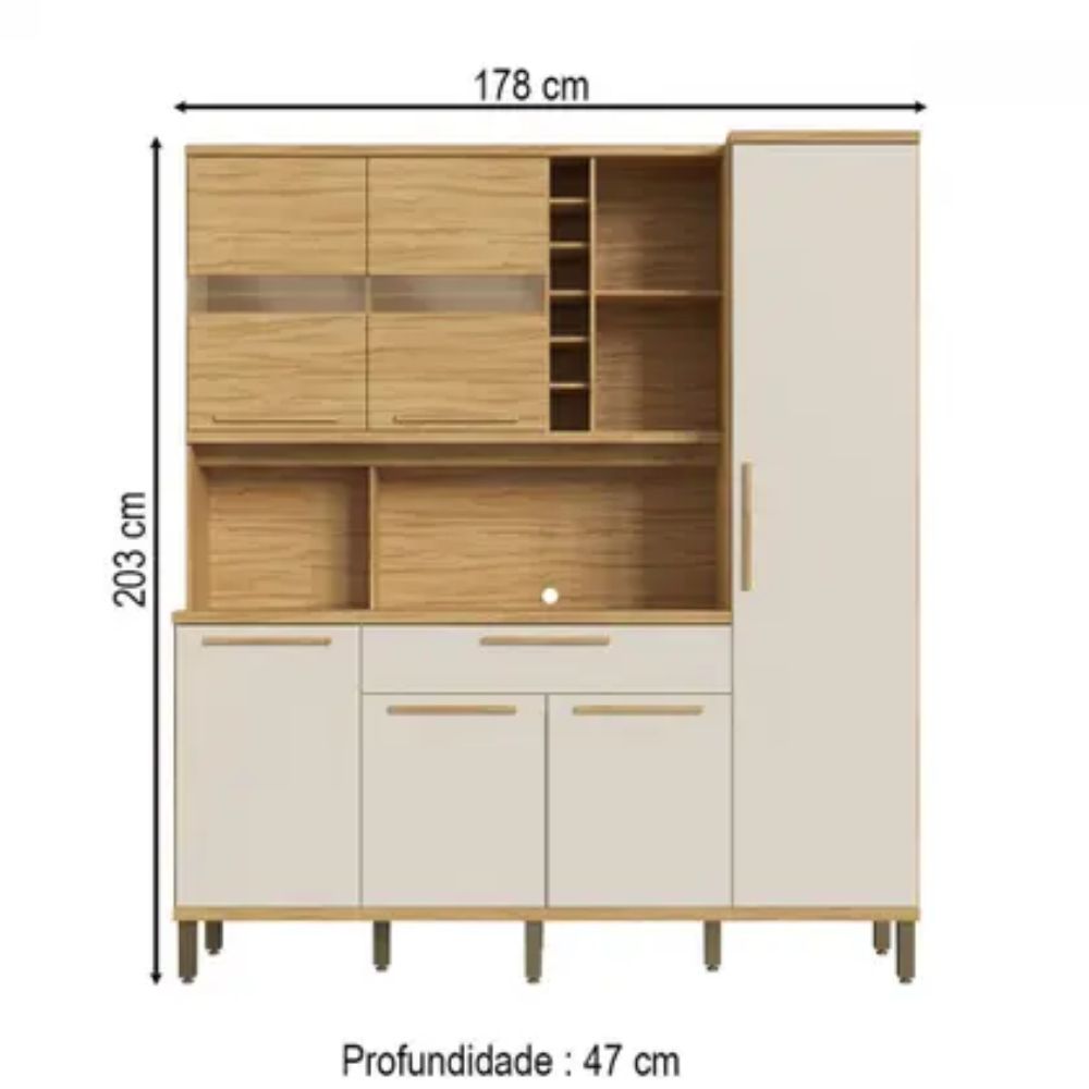 Cozinha Compacta Touriga 6 Portas 1 Gaveta 100% MDF com Vidro