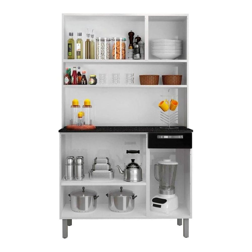 Kit Cozinha Itatiaia Rose 6 Portas e 1 Gaveta Branco/Preto