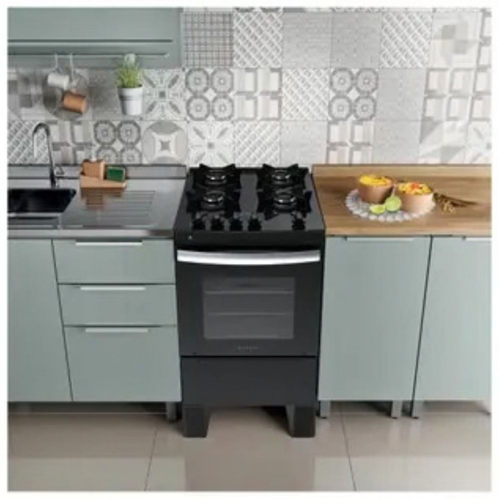 Fogão 4 Bocas Atlas Automático Milão Fast Glass Mesa de Vidro Preto