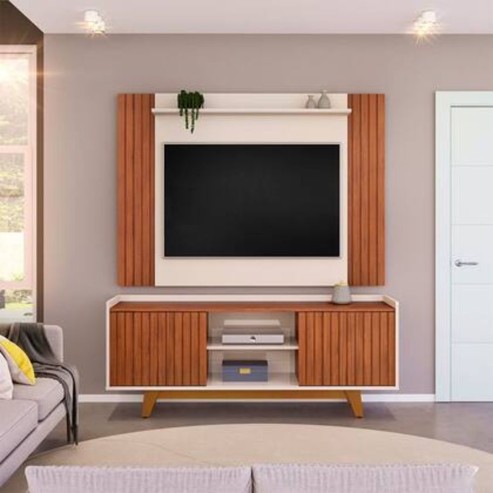 Painel Trend com Rack Bancada Flat DJ Móveis para TVs de até 65 polegadas