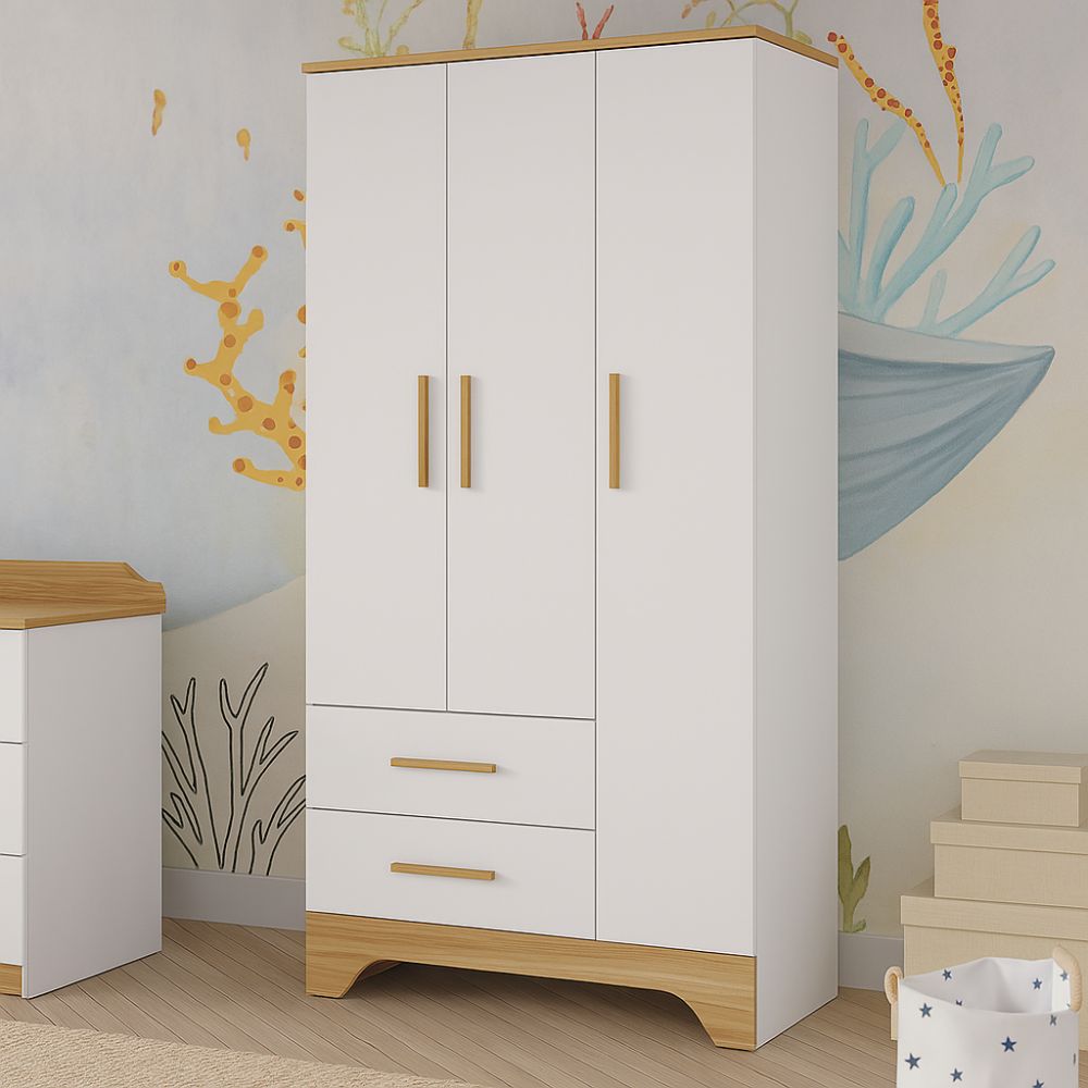 Guarda-Roupa Infantil Popy Retrô 3 Portas 2 Gavetas Peroba