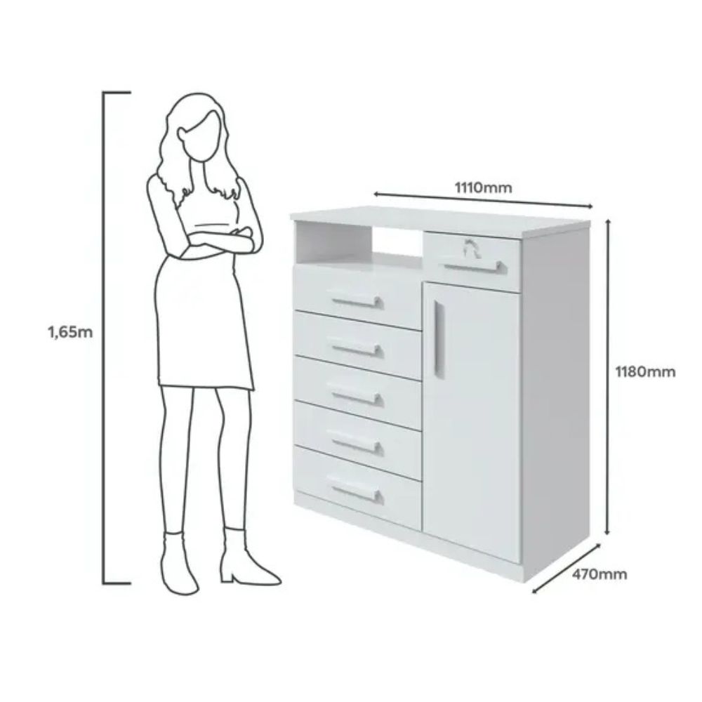 Cômoda Lopas Da Vinci 6 Gavetas 1 Porta com Nicho Branco