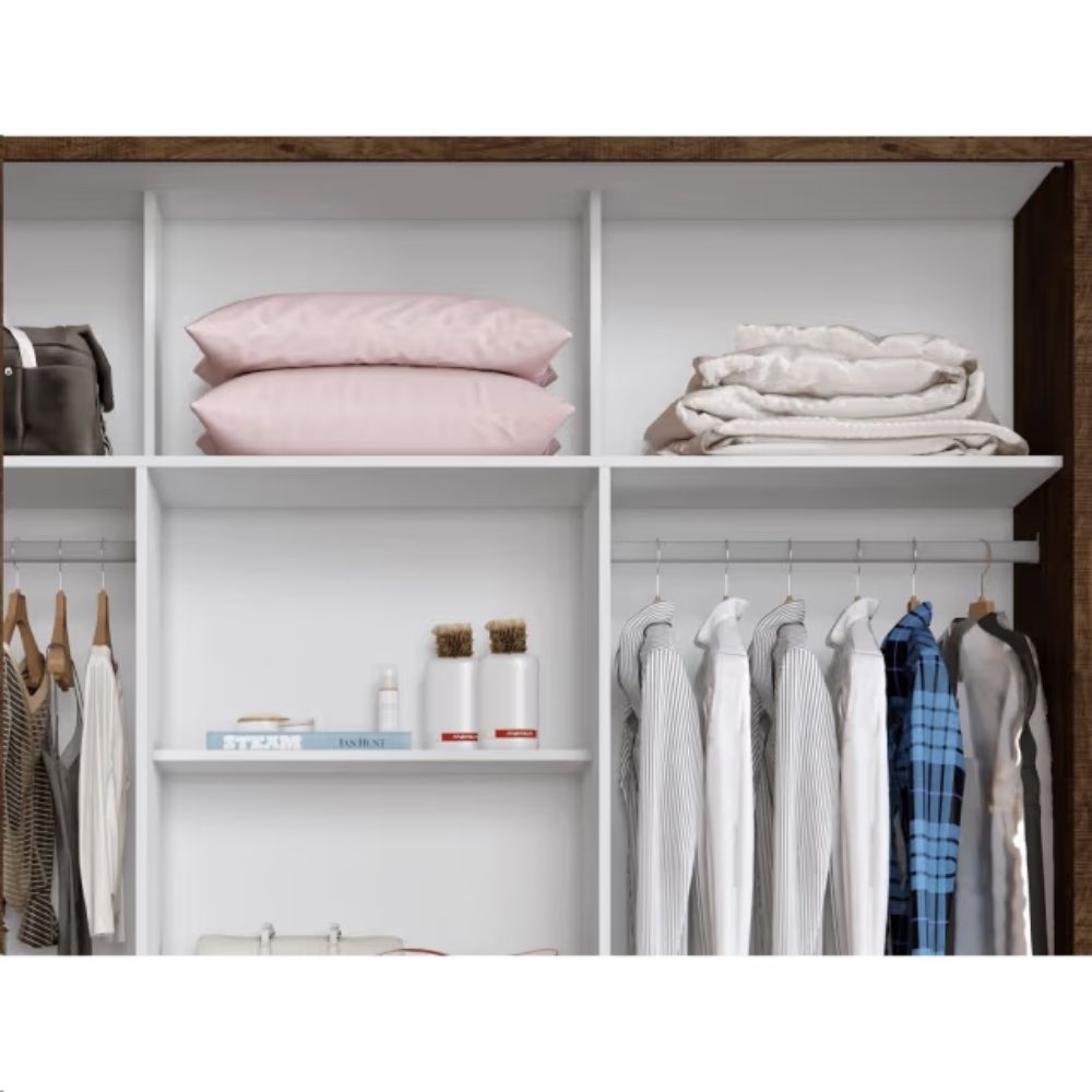 Guarda-Roupa com Espelho Panamá 3 Portas e 4 Gavetas Cinamomo Off White - Sallêto