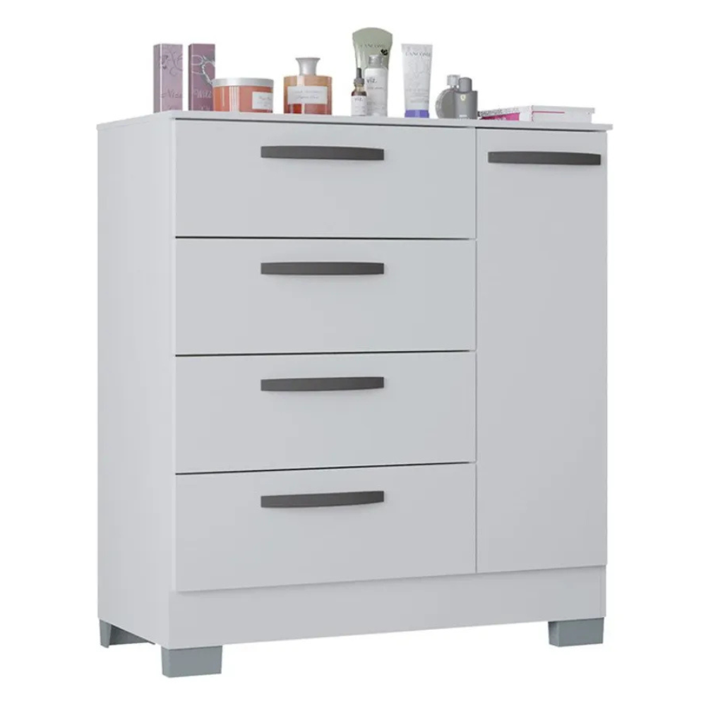 Cômoda Poquema 86833 4 Gavetas 1 Porta Branco