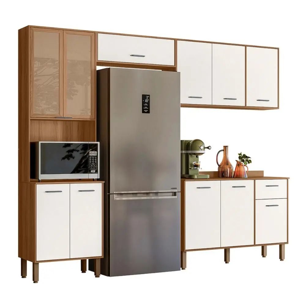 Cozinha Nicioli Paolla 4 Peças com Balcão Ipê/Off White