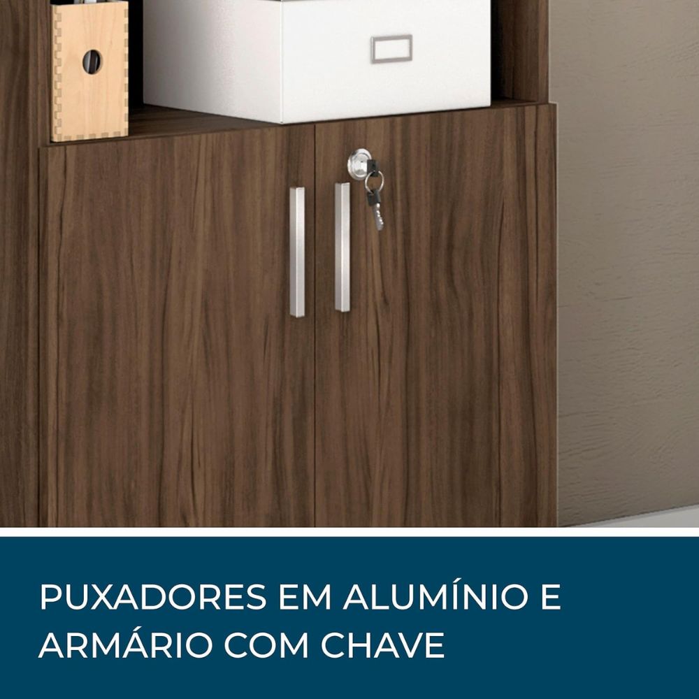 Armário Multiuso Notável 2 Portas com Chave e Prateleiras Escritório Nogal