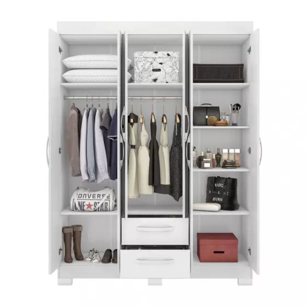 Guarda Roupa Solteiro 6 Portas 2 Gavetas NT 6015 Notável Móveis Branco New/Rosa
