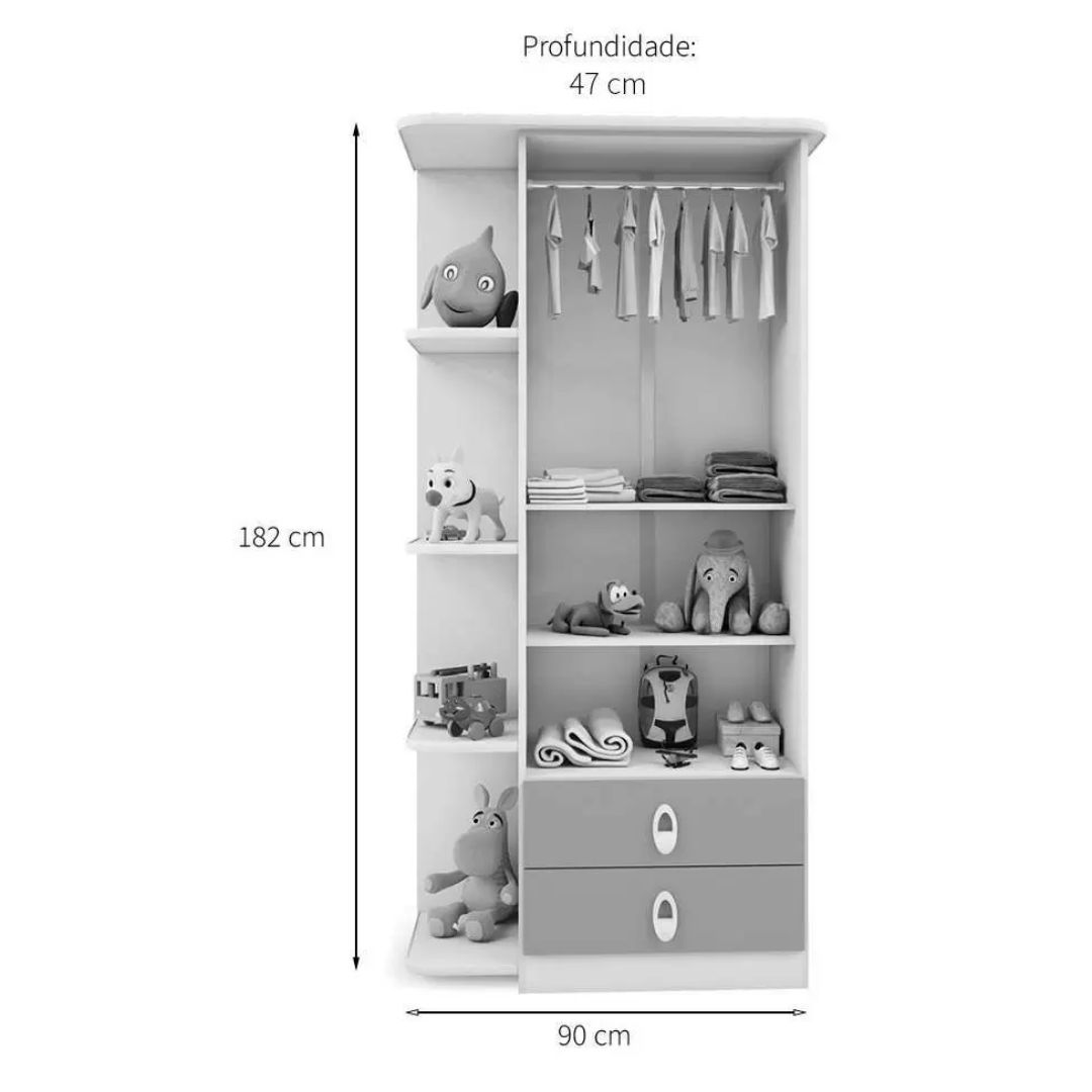 Guarda Roupa Batrol Inocência Inf 1171 2 Portas 2 Gavetas Carvalho Montreal / Branco