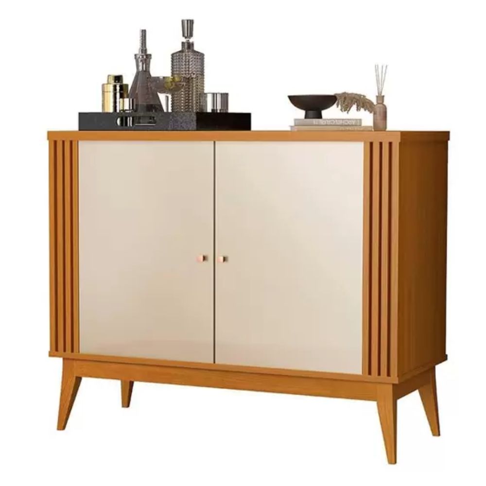 Buffet Pequeno 90cm Ripado Sala Jantar 2 Portas Argo EDN Cedro/Off White