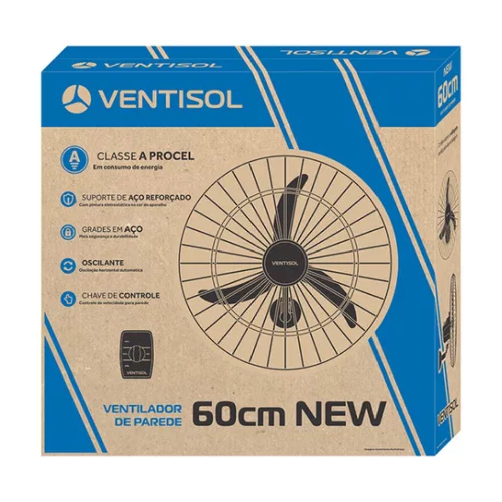Ventilador Osc Parede 60cm New Preto 220v Premium Ventisol