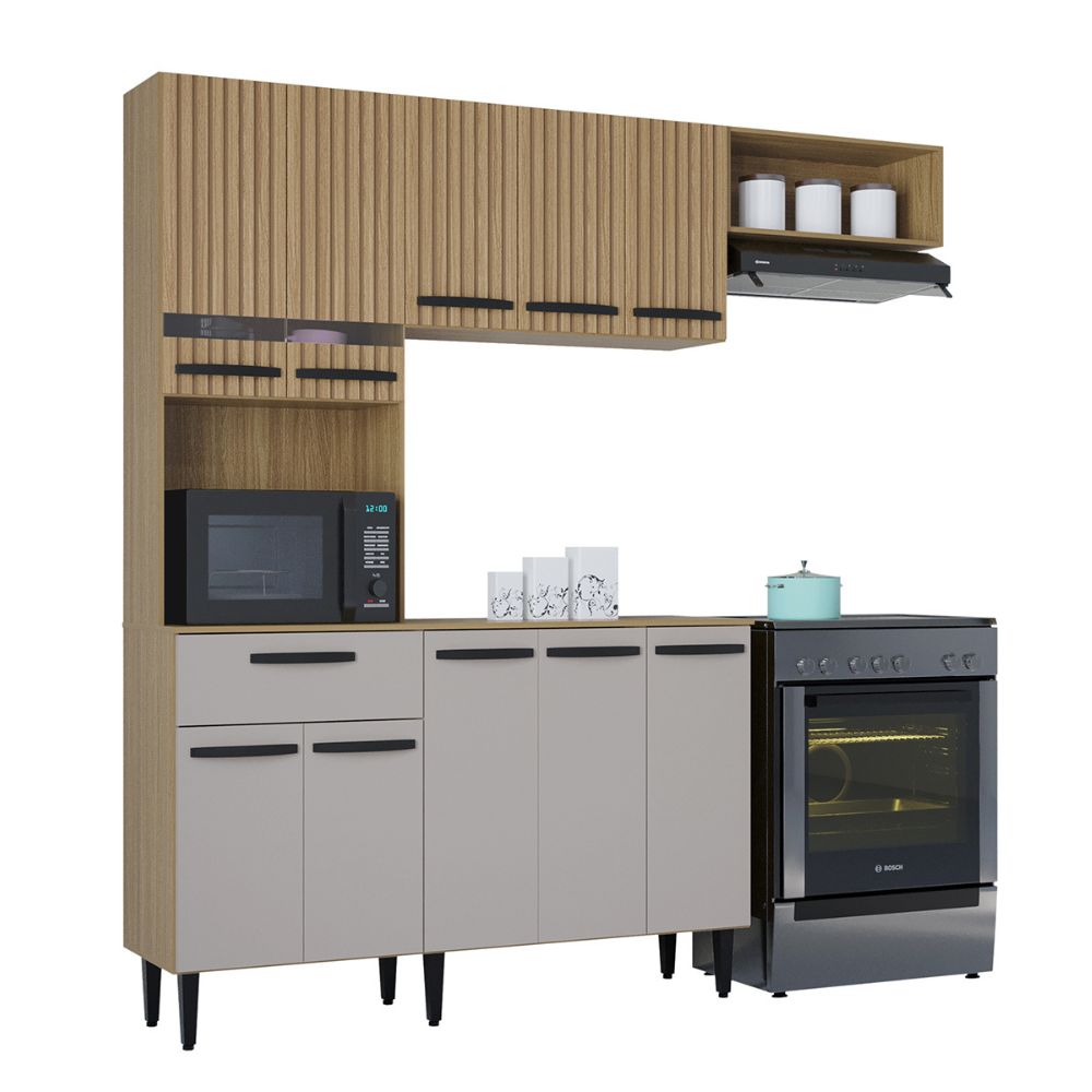 Cozinha Poquema Dora 10 Portas 1 Gaveta Damasco Ripado/Off White